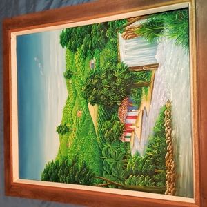 Vintage Haitian Village Oil Painting
